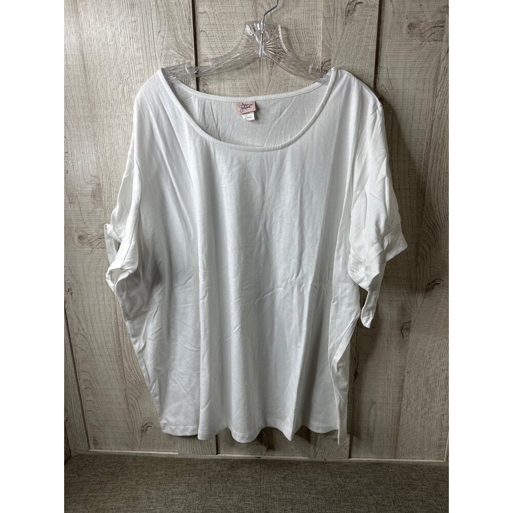 Adrian Delafield Womens Plus Size 3X White Tunic Top Loose Fit Cotton Blend